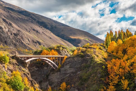 Wooden historic bridge over the shotover river, Queenstown, New Zealand