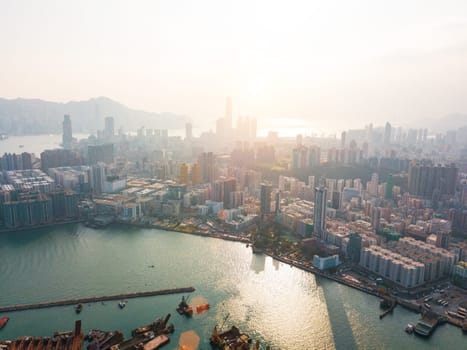 Aerial view of Hong Kong Island and Kowloon