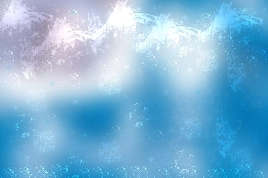 Abstract blurred festive winter christmas or Happy New Year background with shiny blue and white bokeh lighted snow landscape. Space for your design. Card concept.