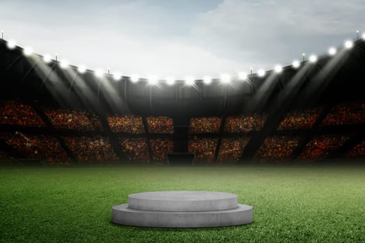 Circle podium on grass inside stadium