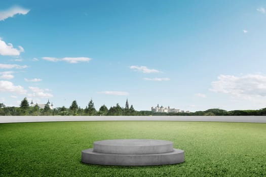 Podium on green grass at outdoor