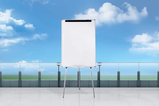 Standing white board for presentation on office terrace