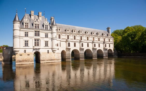 Chateau de Chenonceau over the river in Loire Valley, France