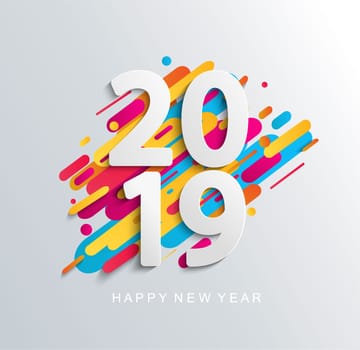 Creative happy new year 2019 banner on modern background for your seasonal flyers, greetings card and christmas themed invitations. Vector illustration. Vector illustration.