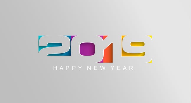 Happy 2019 new year card in paper style for your seasonal holidays flyers, greetings and invitations cards and christmas themed congratulations and banners. Vector illustration.