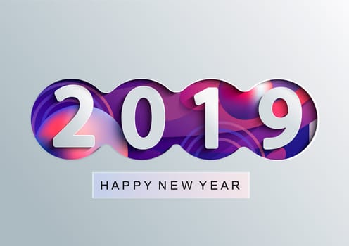 2019 Creative happy new year card in paper style for your seasonal holidays flyers, greetings and invitations cards and christmas themed congratulations and banners. Vector illustration.