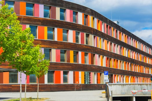 Environment and colorful facade of the Federal Environment Agency in Dessau