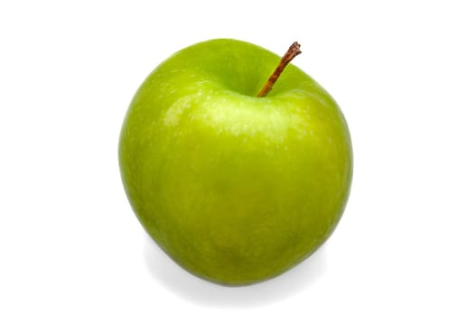 A large green fresh, bright green apple close-up on a white background.