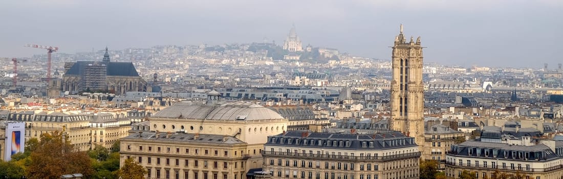 Panoramic view of the city of Paris as seen from Notre Dame cathedral