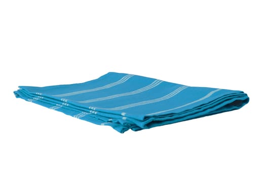 Blue and white striped napkin isolated on white background. Kittchen accessories.