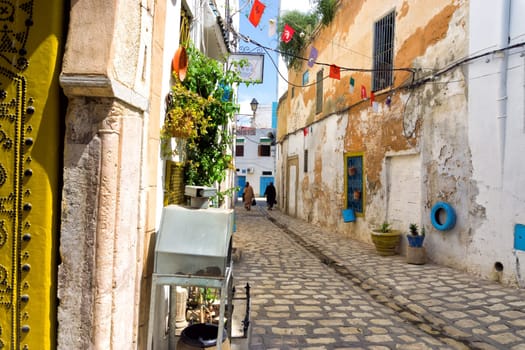 Colorful street in the Medina in Tunis, Tunisia