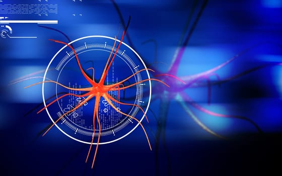 Digital illustration of neuron in colour background