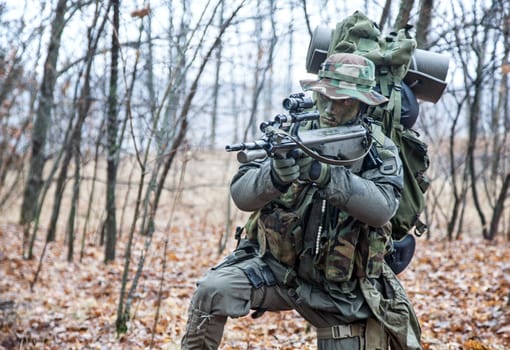 Jagdkommando soldier Austrian special forces equipped with Steyr assault rifle during the raid