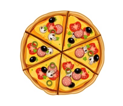 pizza mushroom pepperoni dough italian illustration