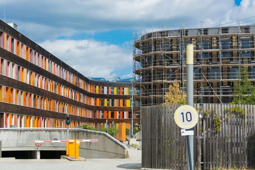 Environment and colorful facade of the Federal Environment Agency in Dessau
