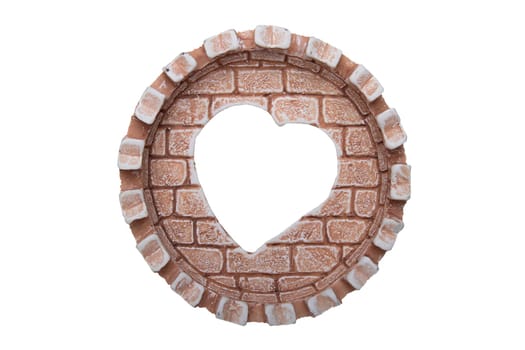Valentine day. Recess in a round ceramic cover in the shape of a heart isolated on a white background.
