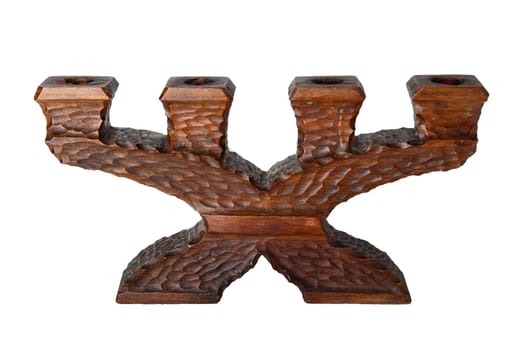 Candle holders. Antique wooden candleholder isolated on a white background.