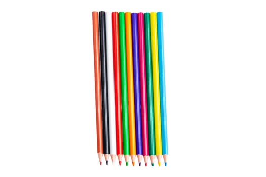 Colorful pencils arranged at a row on a white background. Back to school.