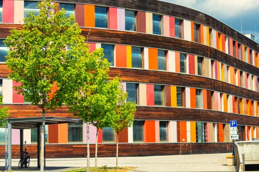 Environment and colorful facade of the Federal Environment Agency in Dessau