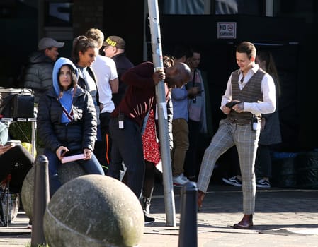 Naomi Scott,Djimon Hounsou  ,Jonathan Tucker and Crew,.filming 3 Angel for  Charlie  at the  Fleet Island Hamburg