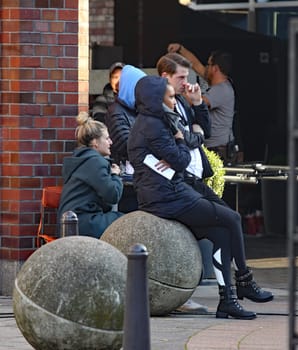 Naomi Scott and Jonathan Tucker ,.filming 3 Angel for  Charlie  at the  Fleet Island Hamburg