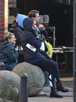 Naomi Scott and Jonathan Tucker ,.filming 3 Angel for  Charlie  at the  Fleet Island Hamburg