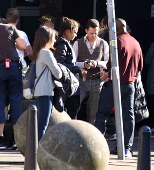 Naomi Scott,Djimon Hounsou  ,Jonathan Tucker and Crew,.filming 3 Angel for  Charlie  at the  Fleet Island Hamburg