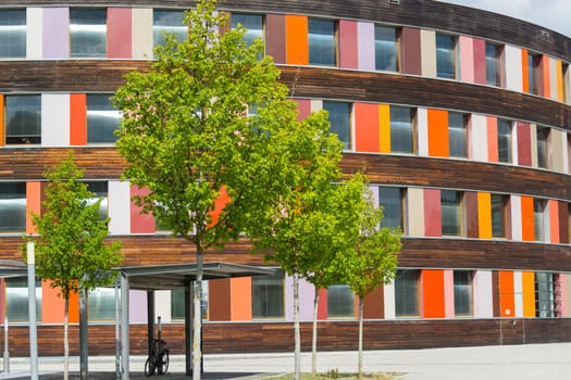 Environment and colorful facade of the Federal Environment Agency in Dessau