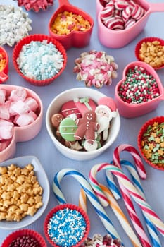 Colorful variety of christmas sprinkles and sugar decorations