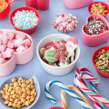 Colorful variety of christmas sprinkles and sugar decorations