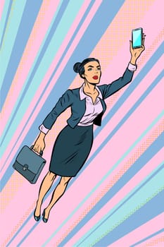 woman businesswoman, superhero flying. Pop art retro vector illustration vintage kitsch