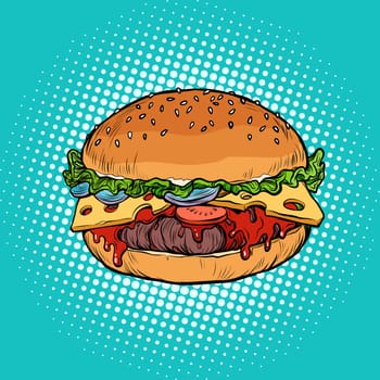 Burger, fast food restaurant. Pop art retro vector illustration vintage kitsch
