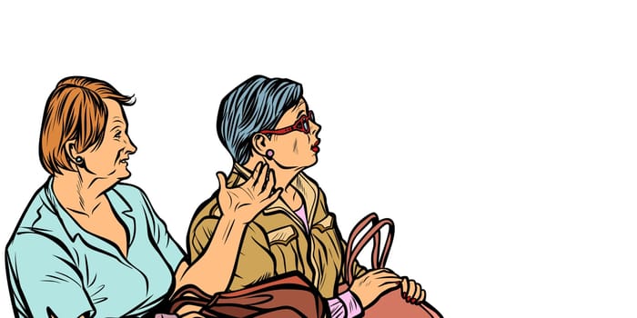 two elderly women discuss. Pop art retro vector illustration vintage kitsch