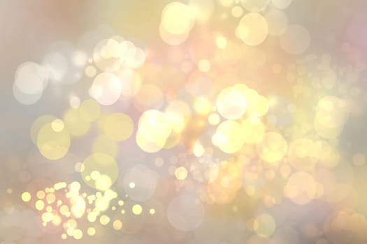 Abstract golden festive bokeh background with glitter sparkle blurred circles and Christmas lights. Concept Christmas, Happy New Year and other holidays.
