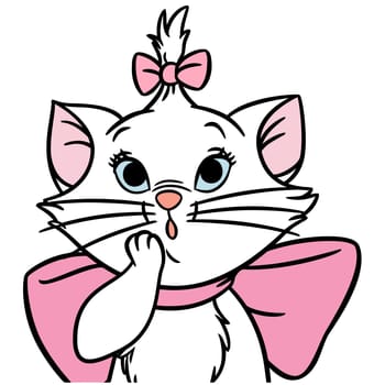 Marie cat female pink ribbon kitten illustration