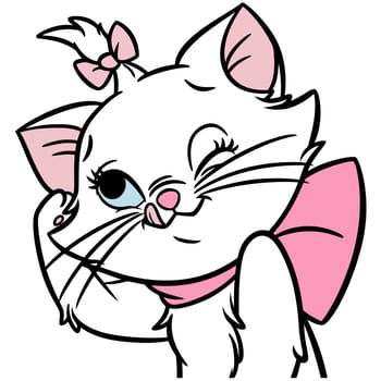 Marie cat pink ribbon kitten illustration