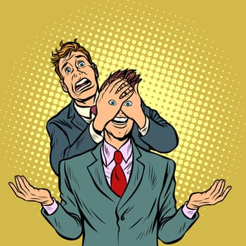 two men, a tempting surprise. Pop art retro vector illustration vintage kitsch