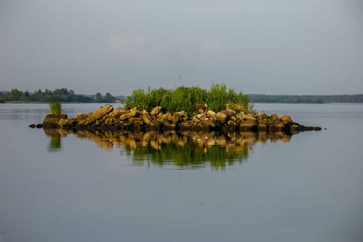 Rock with vegetation in the river.