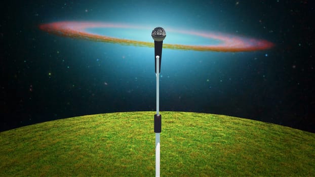 Microphone before starry sky with galaxy