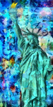 Oil painting. Liberty Statue. New York