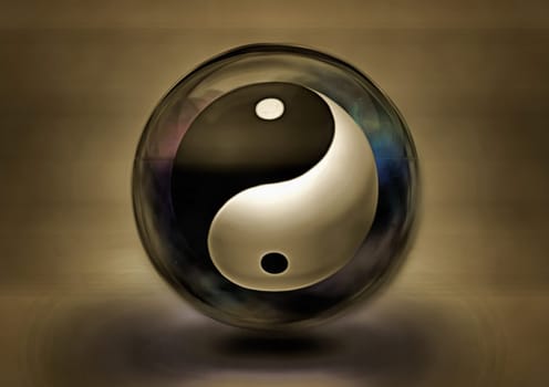 Painting on canvas. Yin Yang sign. 3D rendering