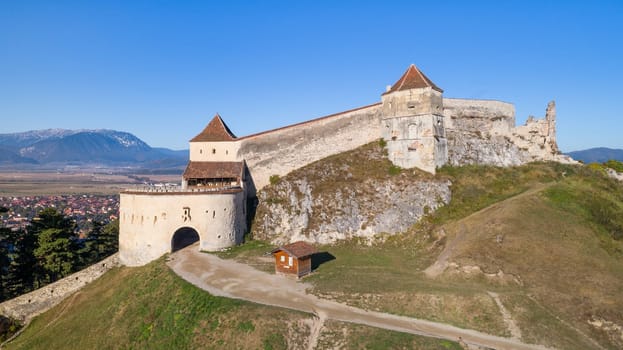 aerial view of Rasnov Fortress. Brasov, Transylvania, Romania