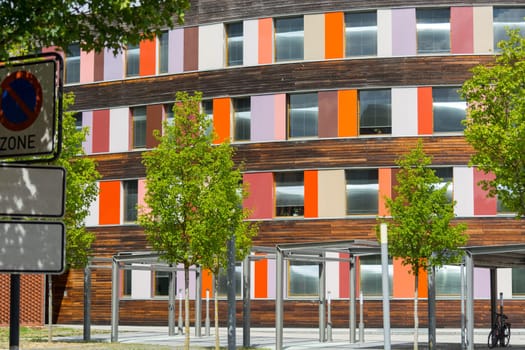 Environment and colorful facade of the Federal Environment Agency in Dessau