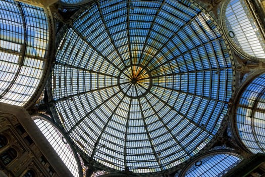 Dome of Galleria Umberto in the center of Naples, Italy.
