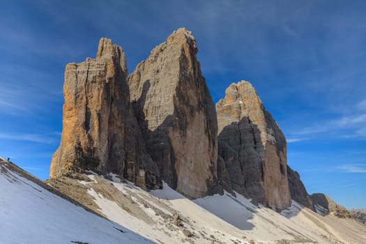 Tre cime di Lavaredo at sunrise, Dolomite Alps, Italy