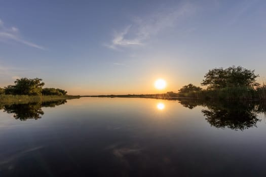 sunset in the Danube Delta, Romania, Europe