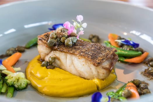grilled grouper fillet steak with sweet Mashed potato