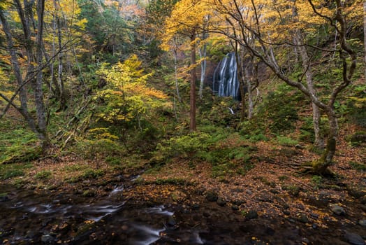 Tatsuzawafudo waterfall in autumn Fall season at Fukushima