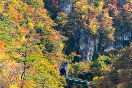 Naruko Gorge valley with rail tunnel in Miyagi Tohoku Japan