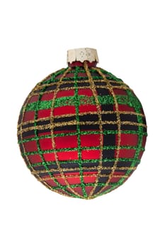 Christmas decoration. An colorful Christmas ball with ornaments isolated on a white background.